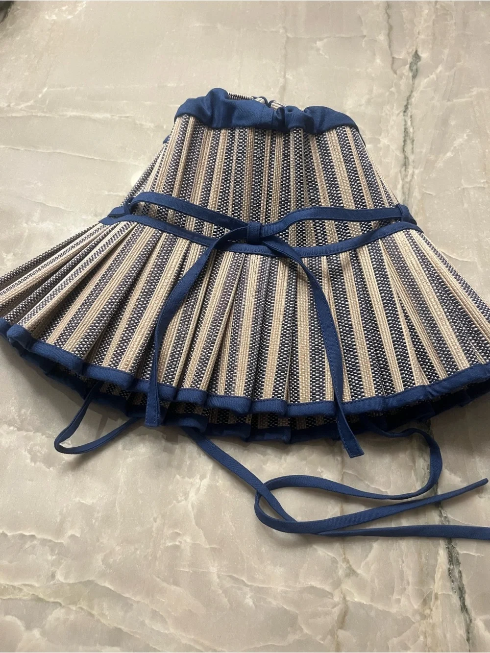 Striped blue and Cream Pleated Wide-Brim Sun Hat Lorna Murray